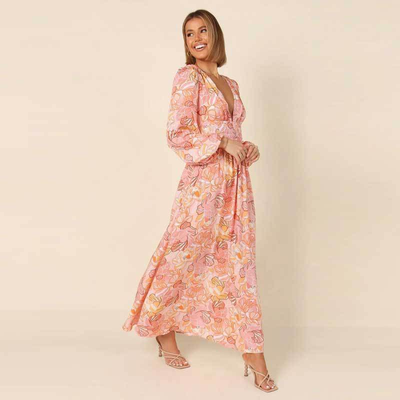 Langarm-A-Linienkleid aus Polyester mit bedrucktem Muster – elegant und bequem für Alltag und Fest 3