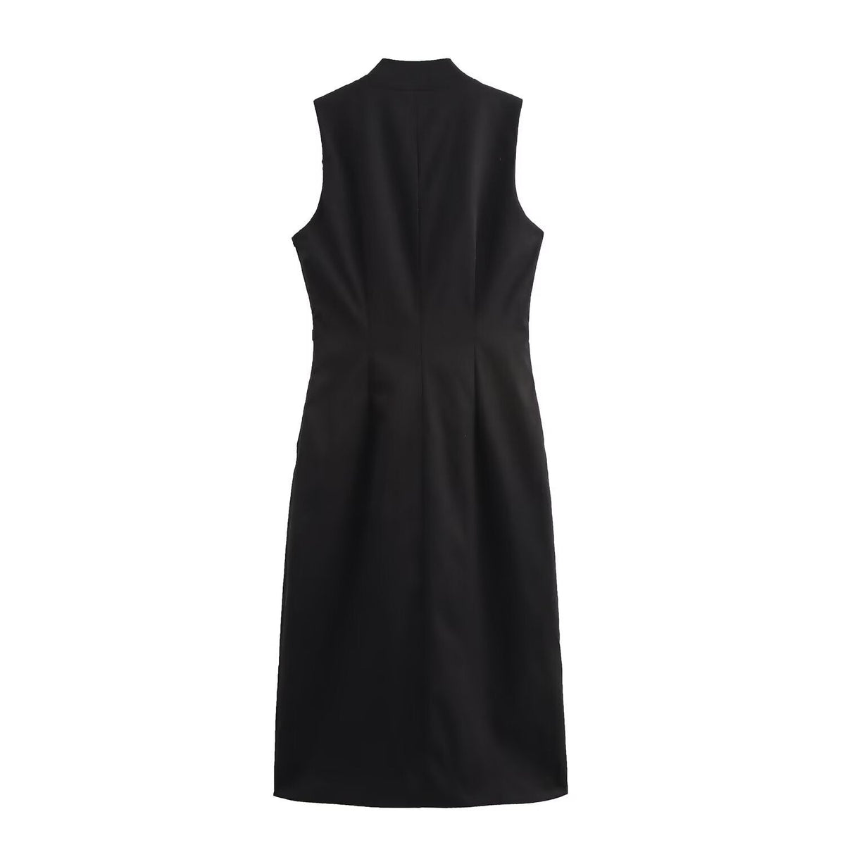 Schöne Damenkleider, Midi, V-Ausschnitt, ärmellos, Polyester mit dekorativen Knöpfen-3