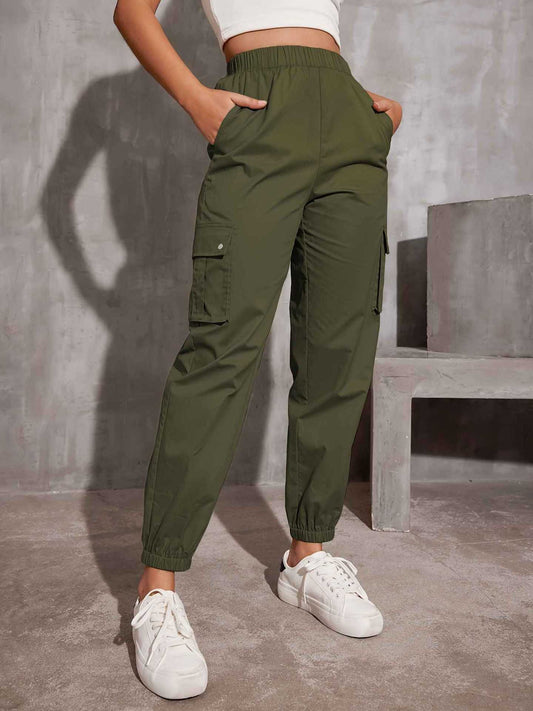 Damen-Cargohose, schmales Bein, elastisches Taillenband, nachhaltiger Stoff 1