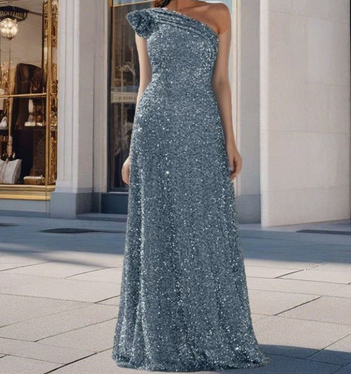 Damen A-Linien Abendkleid Asymmetrisches Polyester mit glänzenden Details-1