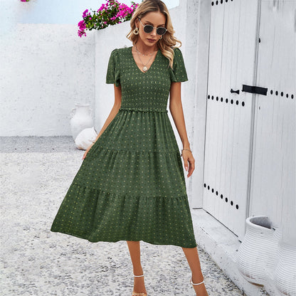 Damen-Kleid A-Linienform mit V-Kragen aus zweifarbigem Stoffmix-3