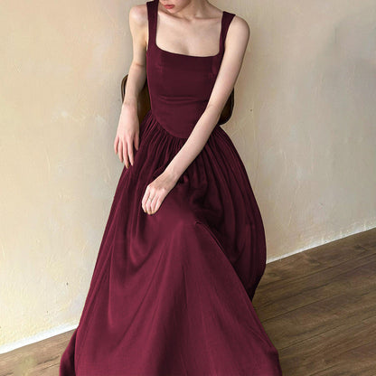 Damen-Maxikleid, fließendes Design, eckiger Ausschnitt, atmungsaktives Material 3