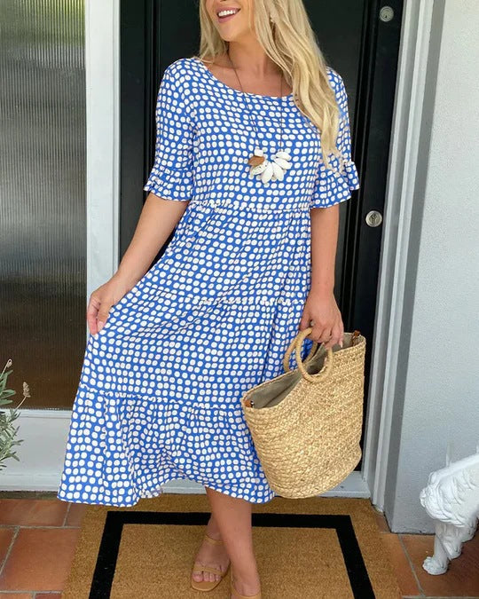 Variantenbild für Schöne Damenkleider runder Ausschnitt kurzärmelig Polyester elegantes Design-33