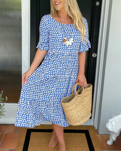 Variantenbild für Schöne Damenkleider runder Ausschnitt kurzärmelig Polyester elegantes Design-33