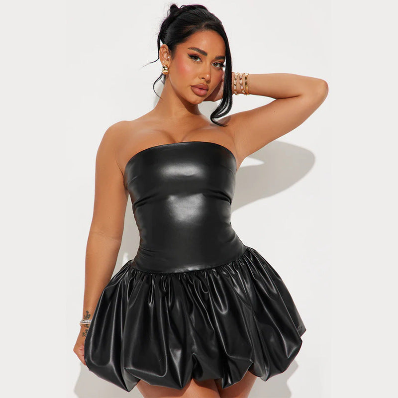 Damen-Bodycon-Kleid, ausgestellt, synthetisch, Leder 2