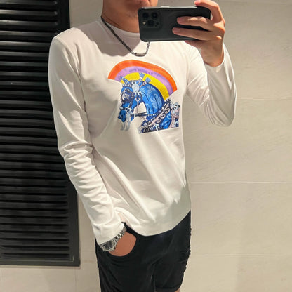 Herren-T-Shirt, langärmelig, mit Tiermuster, 100% Baumwolle-1