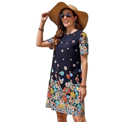 Damen-Midikleid, mit bedruckten Ärmeln, Polyester, runder Halsausschnitt 6