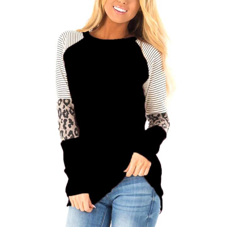 Variantenbild für gestrickten Damenpullover, gestreift, mit Leopardenprint, 100% Baumwolle-1