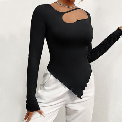 Damen-Langarmtop, asymmetrisches Design, weicher Stoff 1