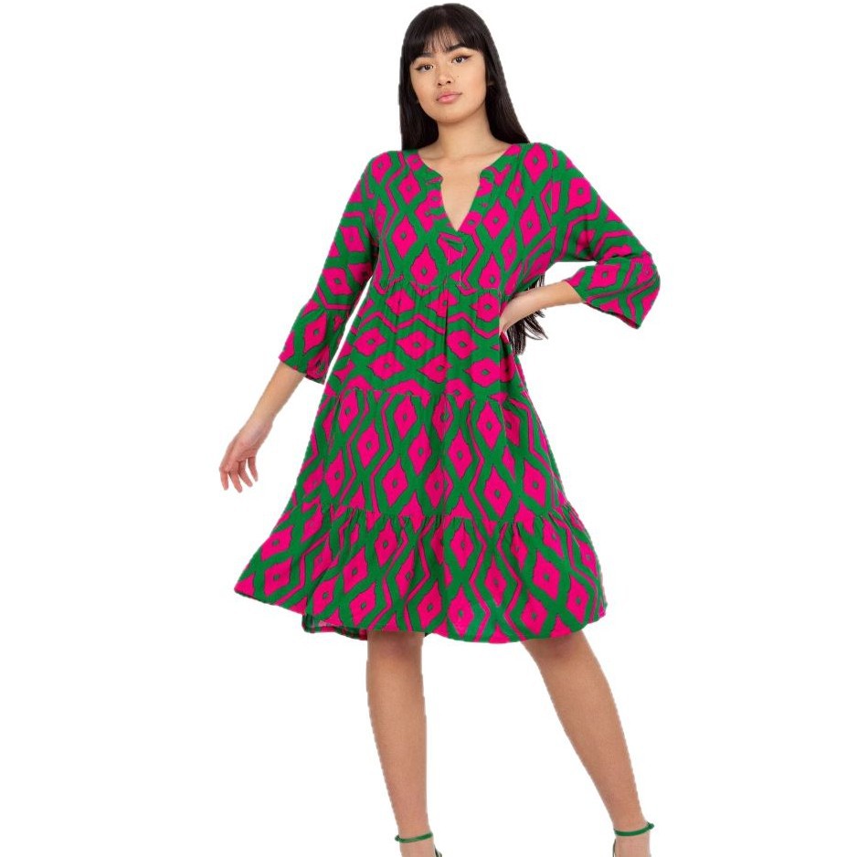 Damen-A-Linien-Kleid, kurze Ärmel, Polyester-3