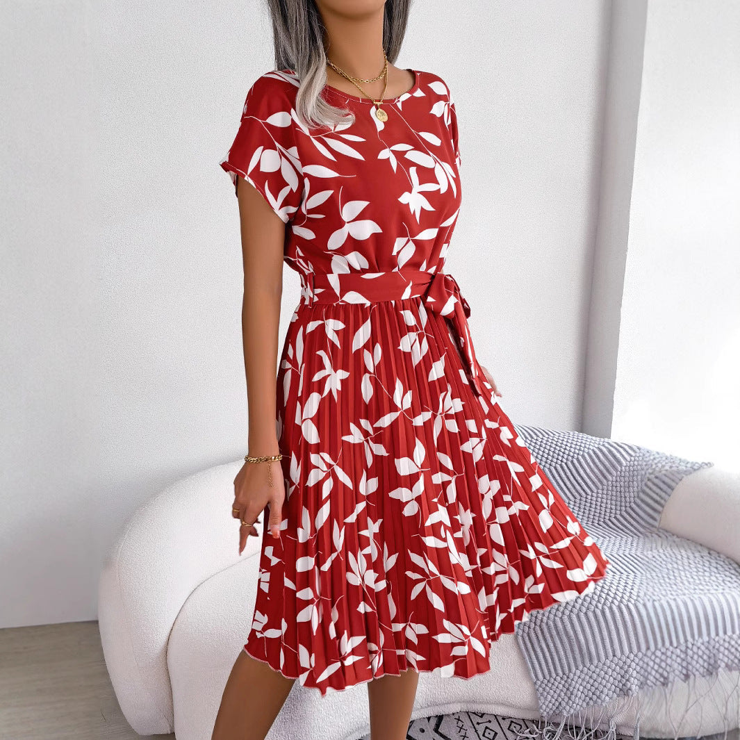 Damen-Midikleid, Blumenmuster, Chiffon, hohe Taille-3