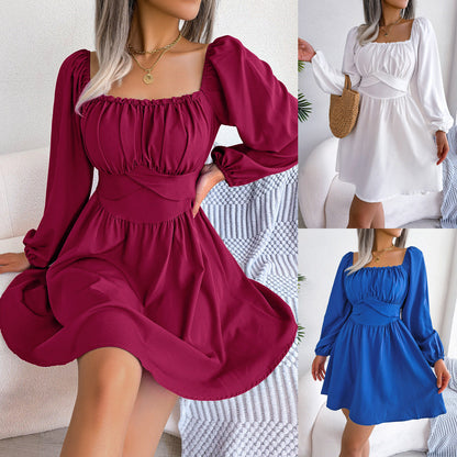 Damen A-Linien Kleid Geraffte Details Chiffon Kurz-2