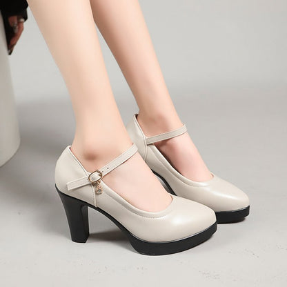 Damen-Pumps mit verstellbaren Riemen und Blockabsatz – Synthetik, gepolsterte Sohle für Komfort 1