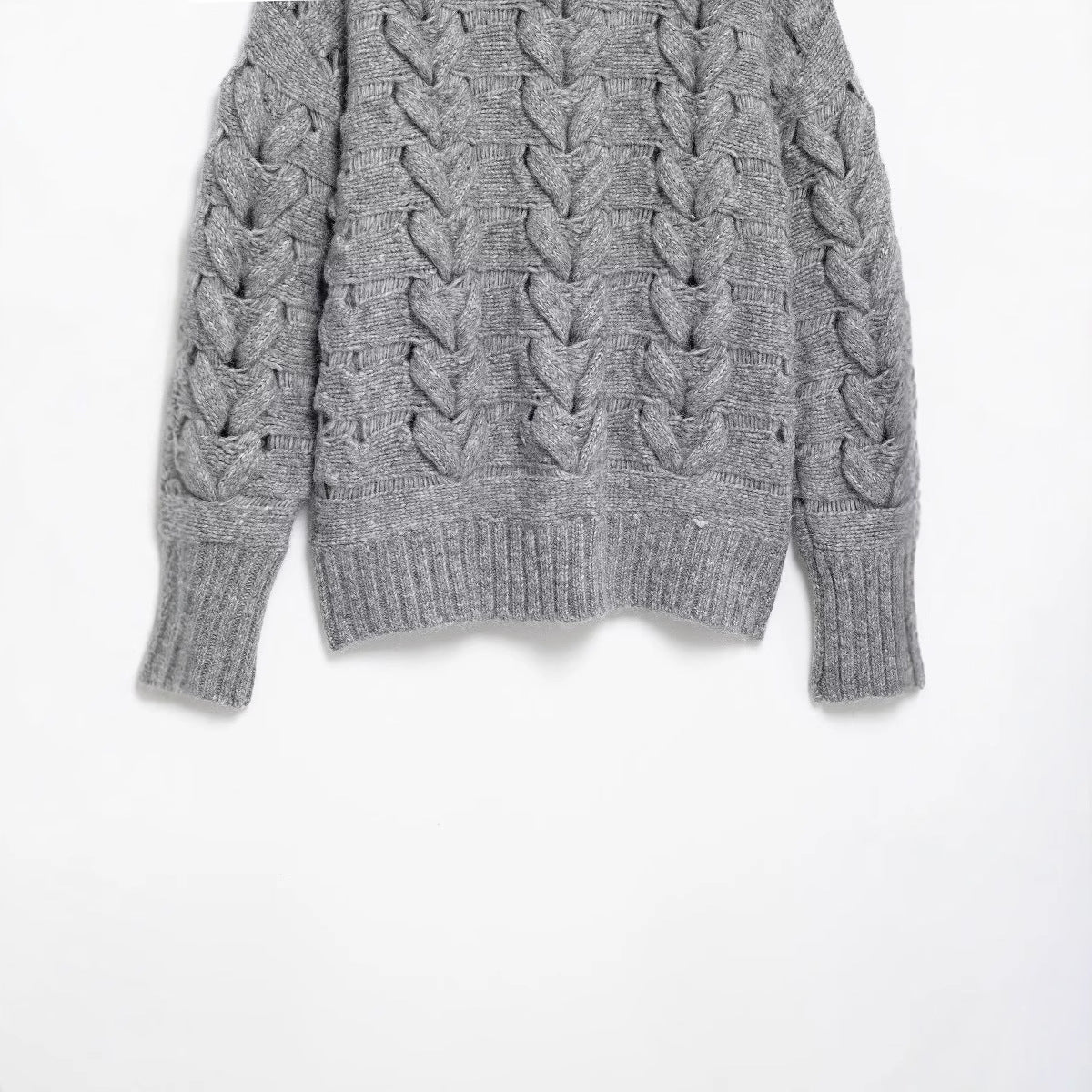 Damen-Strickpullover, Flechtmuster, Baumwollmischung-4