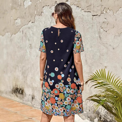 Damen-Midikleid, mit bedruckten Ärmeln, Polyester, runder Halsausschnitt 5
