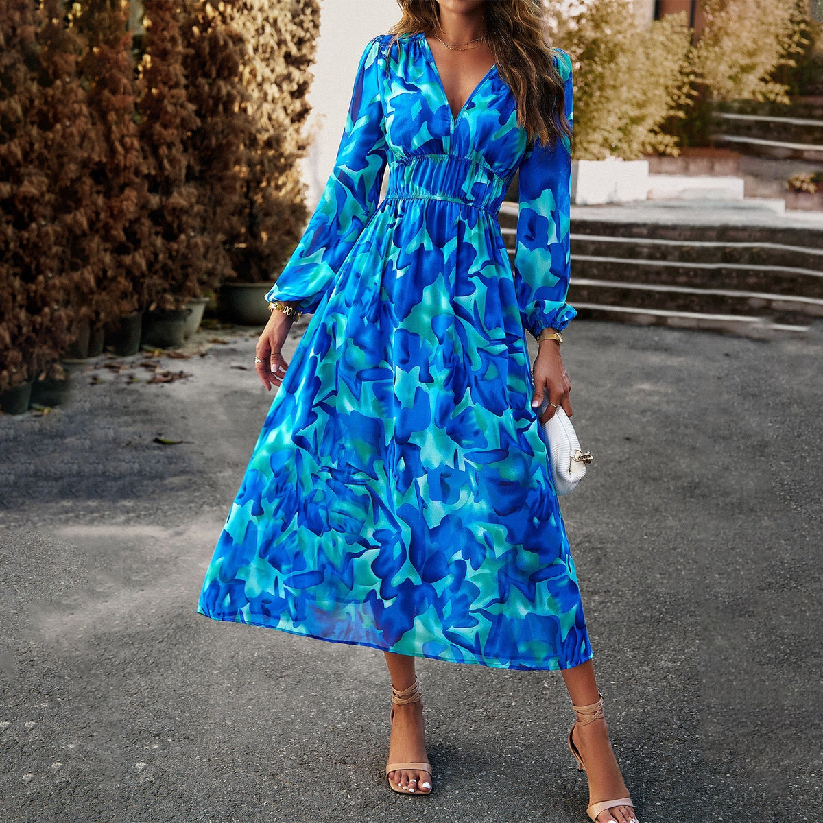 Schöne Damenkleider, A-Linie, blumig, Chiffon, Midi, Kleid-4