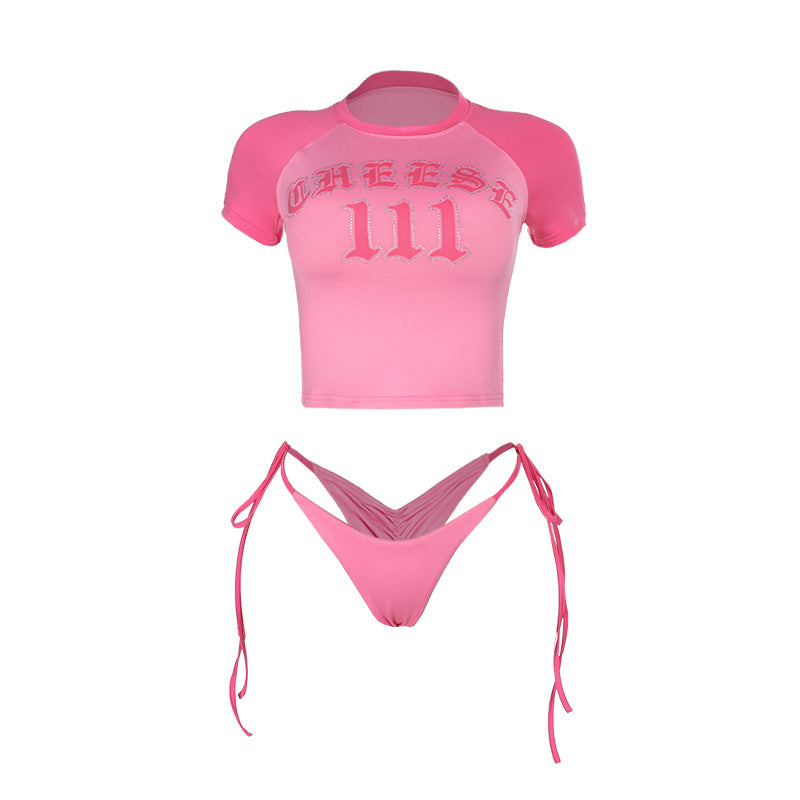 Damen-Sportbikini, kurzärmeliges Top, schnelltrocknendes Material, verstellbare Seitenbänder 6
