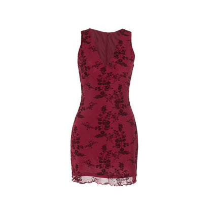 Damen-Minikleid mit Blumenmuster und V-Ausschnitt – figurnahe Passform aus Polyester für Party und Sommer 6