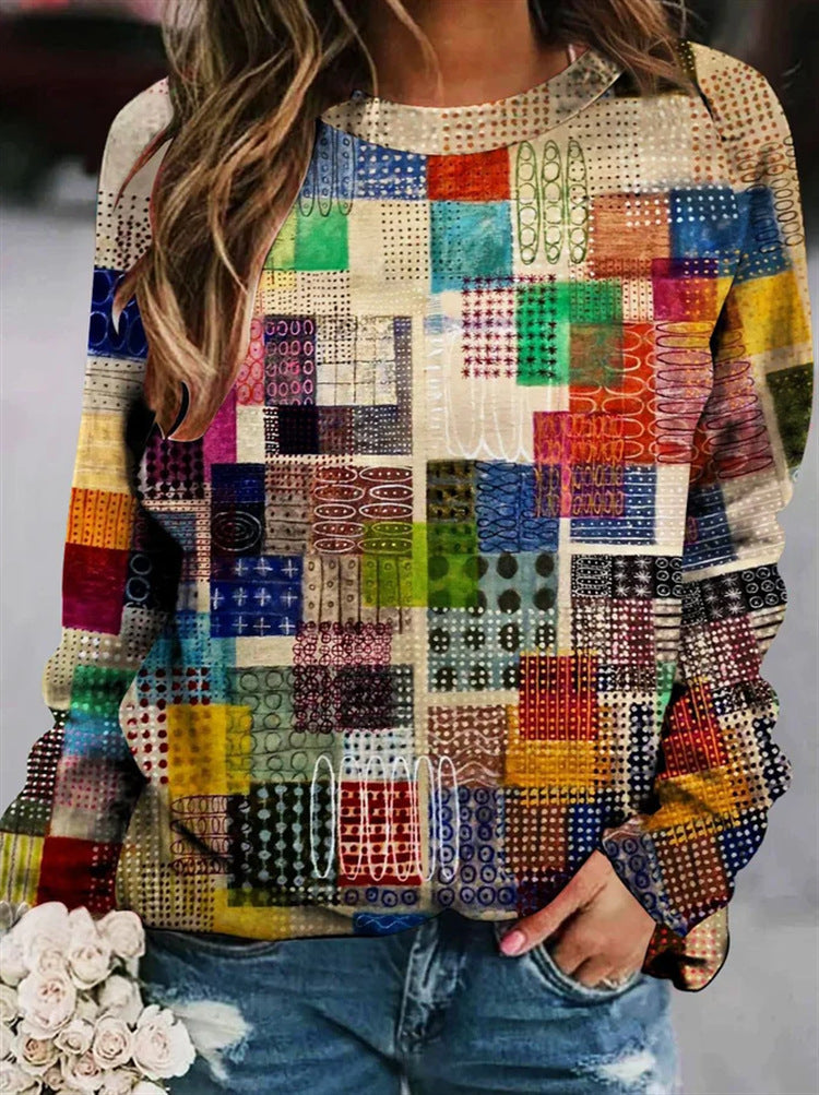 Variant image for Damen-Patchworkpullover, farbenfrohe Polyester-Mischung-31