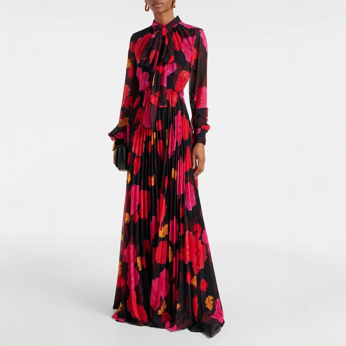 Damen-Kleid, Slim Fit, Stehkragen, bedruckt, langer Ärmel, hochwertiger Stoff-4