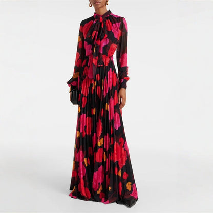 Damen-Kleid, Slim Fit, Stehkragen, bedruckt, langer Ärmel, hochwertiger Stoff-4