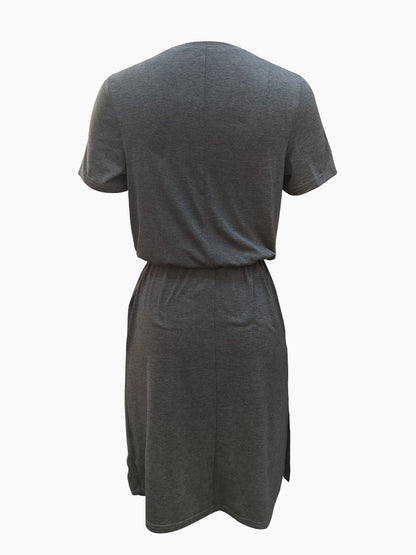 Schöne Damenkleider, Midi, Patchwork, Polyester, Rundhalsausschnitt, kurzen Ärmeln-3