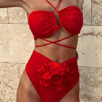 Damen Bikini mit Rüschen Details und Verstellbare Riemen in Hochwertig Elastischer Stoff 2