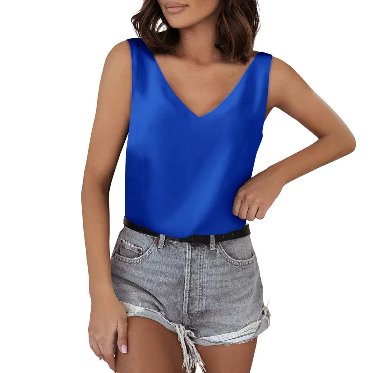 Variant image for Damen V-Ausschnitt Top Ärmellos Polyester Casual-26