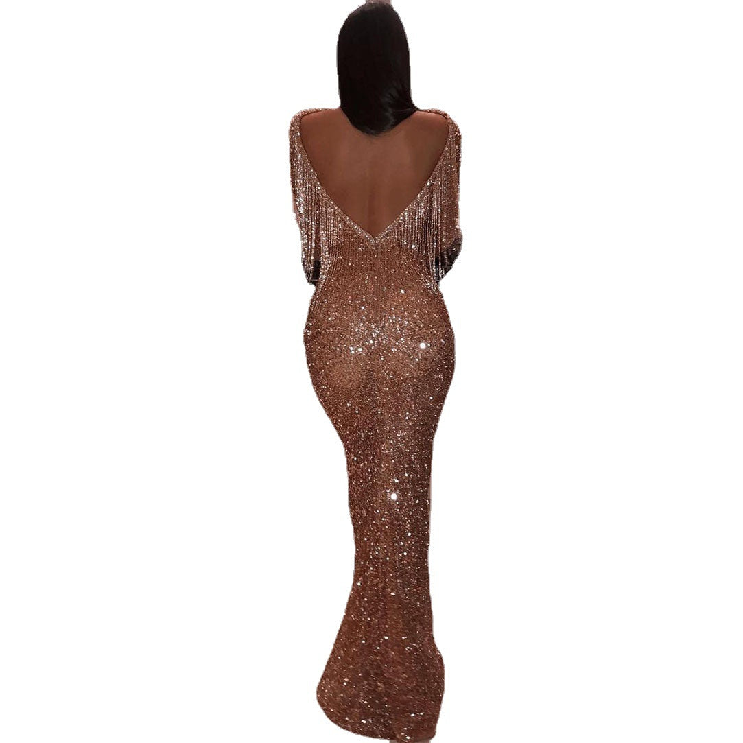 Damen-Kleid, langärmelig, glitzernd, Polyester-6