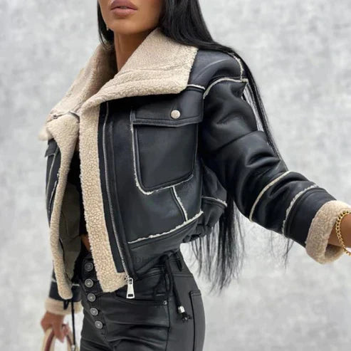 Damen-Jacke, kurz, PU-Leder, Samtfutter 1