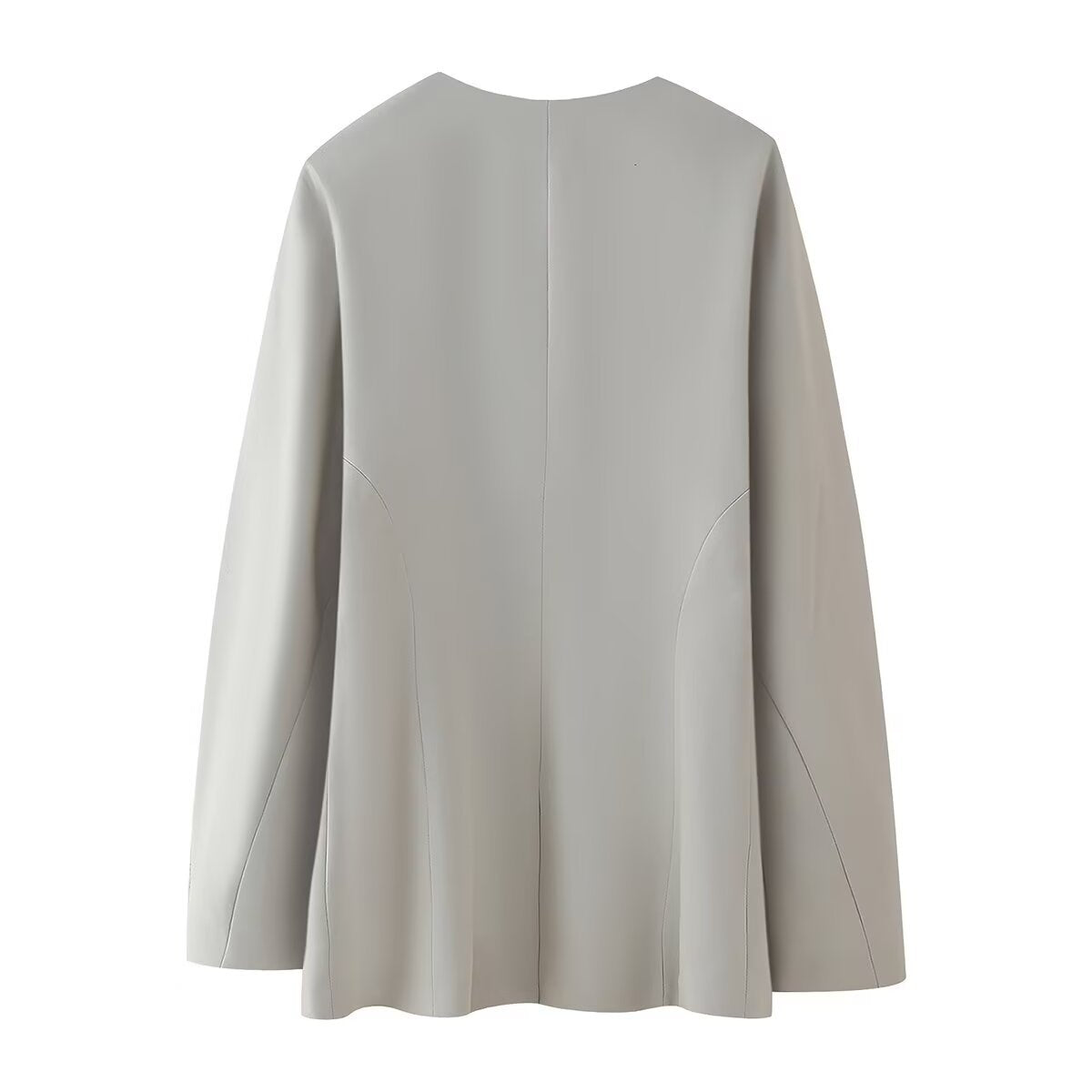 Langarm-Damenjacke aus hellgrauem, monochromem Stoff mit Knopfdetails – elegante und vielseitige Jacke für den Alltag und formelle Anlässe 2