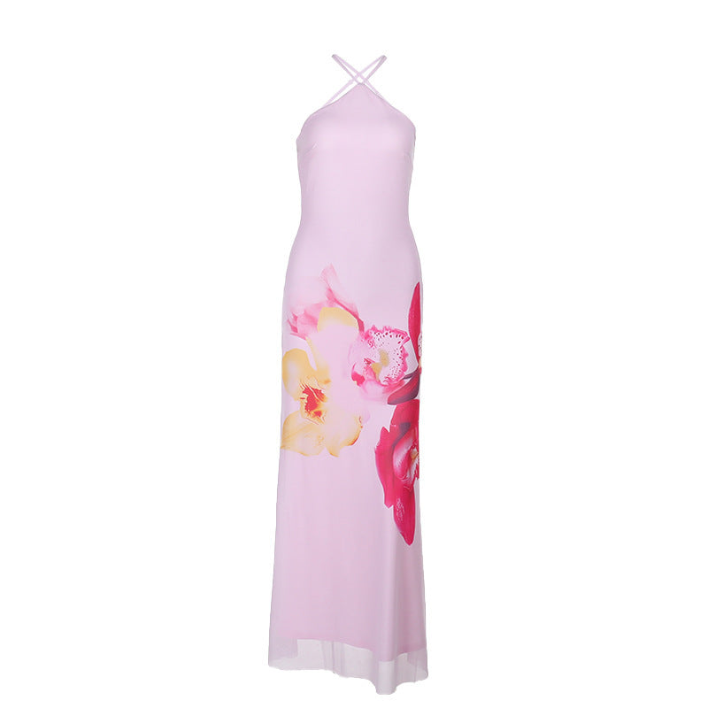 Damen-Maxikleid, Spaghettiträger, Blumenmuster, leichtes Material 6