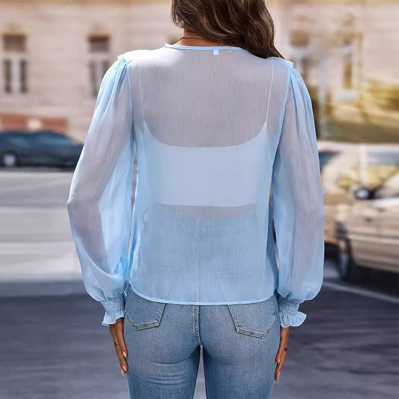Damen Hemd Langarm Lässige Passform Polyester-3