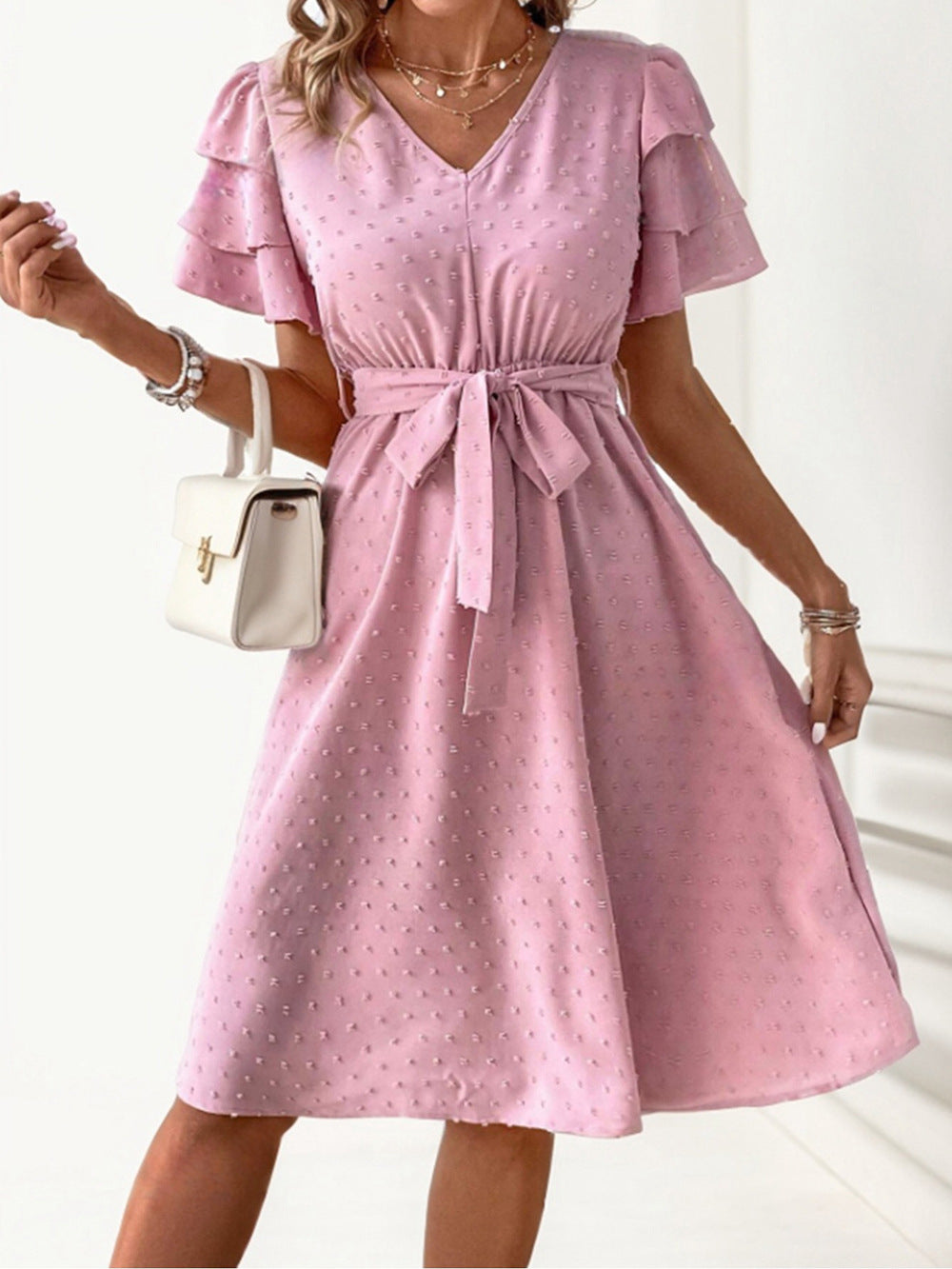 Damen-A-Linien-Kleid, Polka-Punkte, Chiffon-1