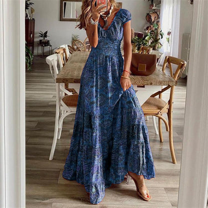 Maxikleid Damen Blumenmuster A-Linie aus Weiche Baumwolle-5