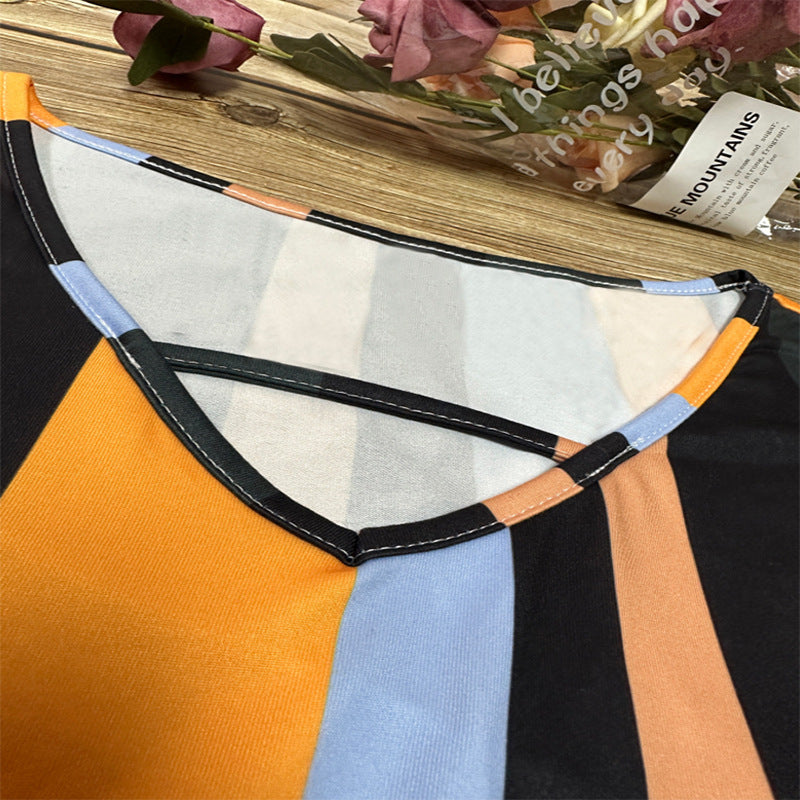 Damen-Midi-Rock, mit gestreiften Fledermausärmel, Polyester-4