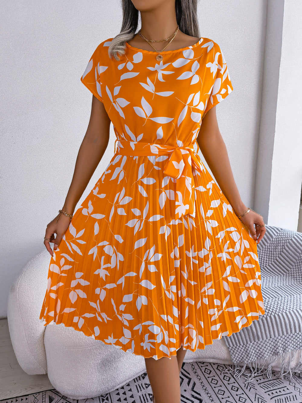 Variant image for Damen-Midikleid, Blumenmuster, Chiffon, hohe Taille-9