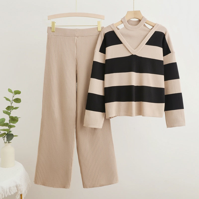 Hochtailliertes Set aus Hose und Top aus Spandex mit Drapierung für Damen – lange Ärmel, Schwarz und Khaki 4