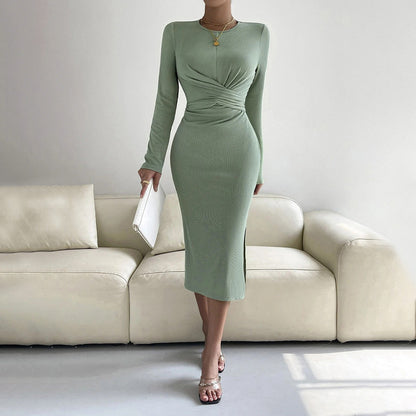 Damen-Langarm-Kleid, A-Linie, Polyester-1