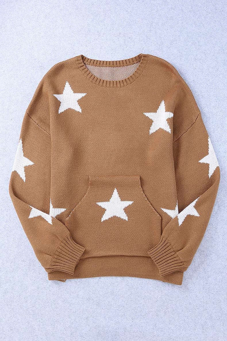 Damenpullover mit Laternenärmeln aus weichem Polyester und Sternmuster – trendiges Langarm-Top für Alltag und festliche Anlässe 5