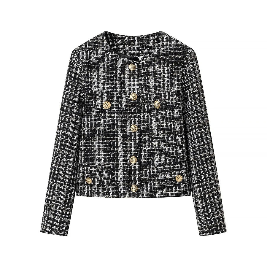 Damen-Blazerjacke, Tweed, mit goldenen Knopfdetails-1