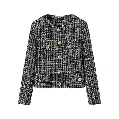 Damen-Blazerjacke, Tweed, mit goldenen Knopfdetails-1