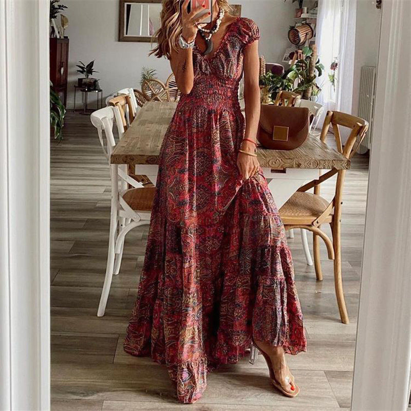 Maxikleid Damen Blumenmuster A-Linie aus Weiche Baumwolle-6