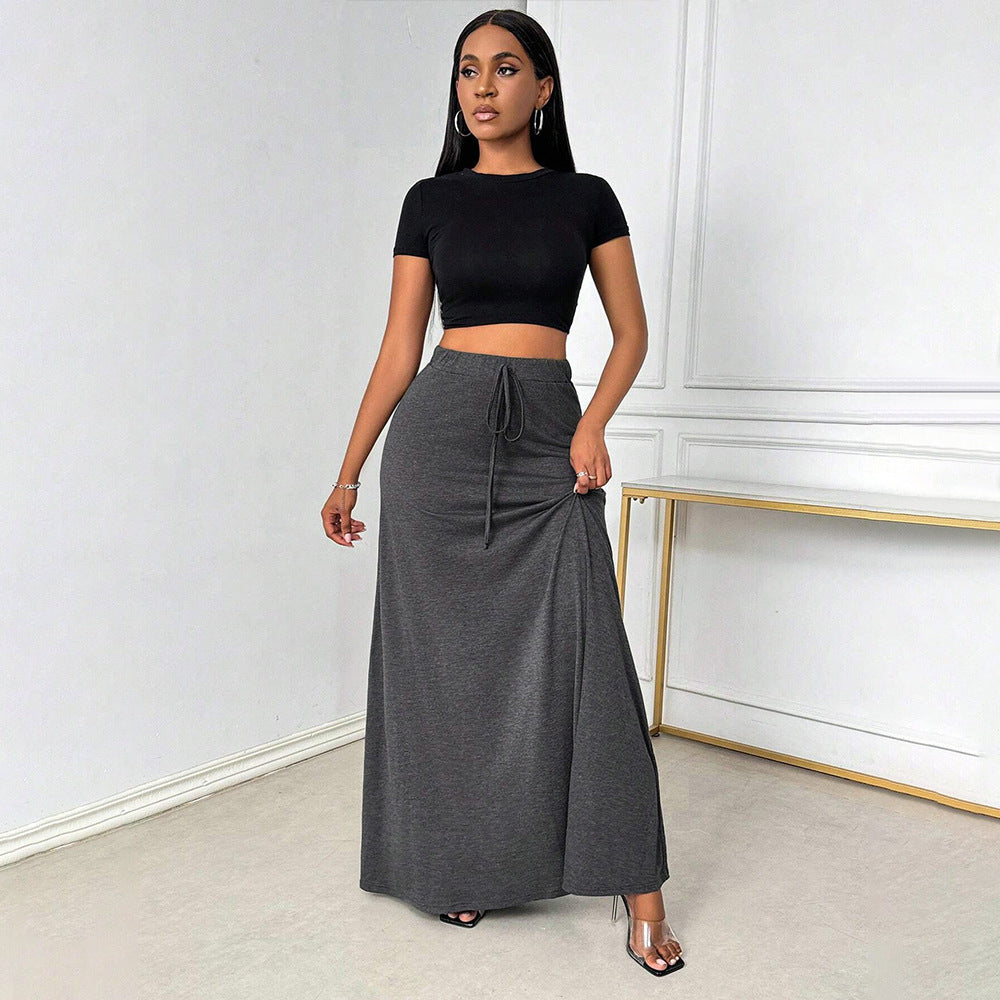 Damen Midi-Rock, drapiert, aus 100% Polyester, A-Linienform-4