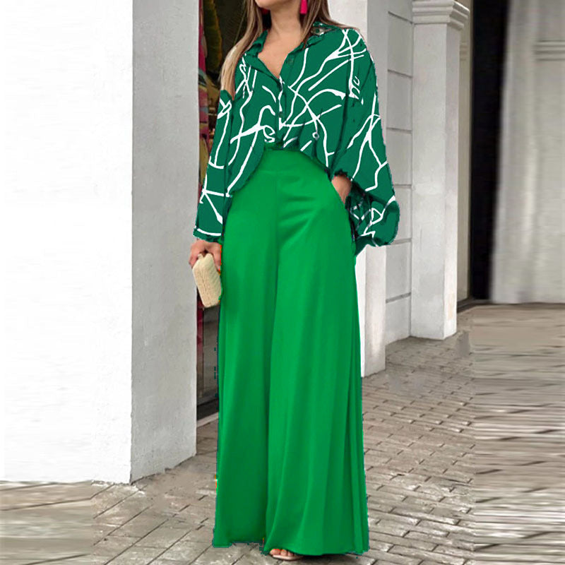 Freizeit-Set für Damen mit bedrucktem Hemd und weiten Hosen aus 100% Baumwolle – Lässige Passform, modernes Design 14