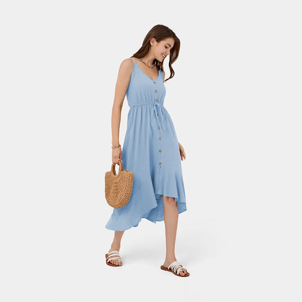 Damen-langes Kleid, A-Linien, V-Ausschnitt, Polyester-4