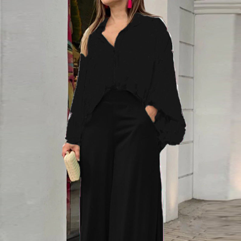 Freizeit-Set für Damen mit bedrucktem Hemd und weiten Hosen aus 100% Baumwolle – Lässige Passform, modernes Design 18