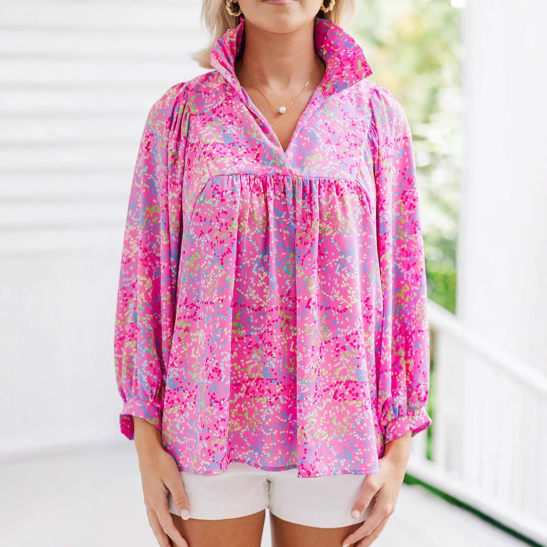 Damen-Hemd, geblümt, langärmelig, Polyester-5