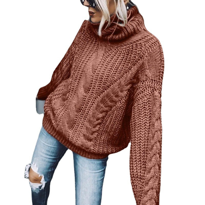 Damen-Strickpullover, hoher Kragen, weiche Acrylmischung-3