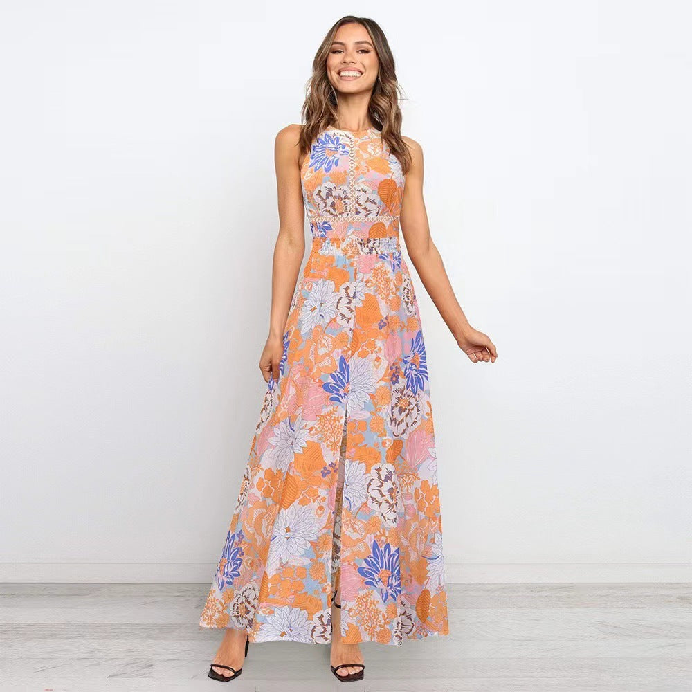 Damen-A-Linien-Kleid, Blumenmuster, Polyester-1